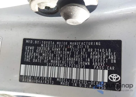 2020 Toyota Corolla Le from USA, damaged, VIN 5YFEPRAE4LP036073